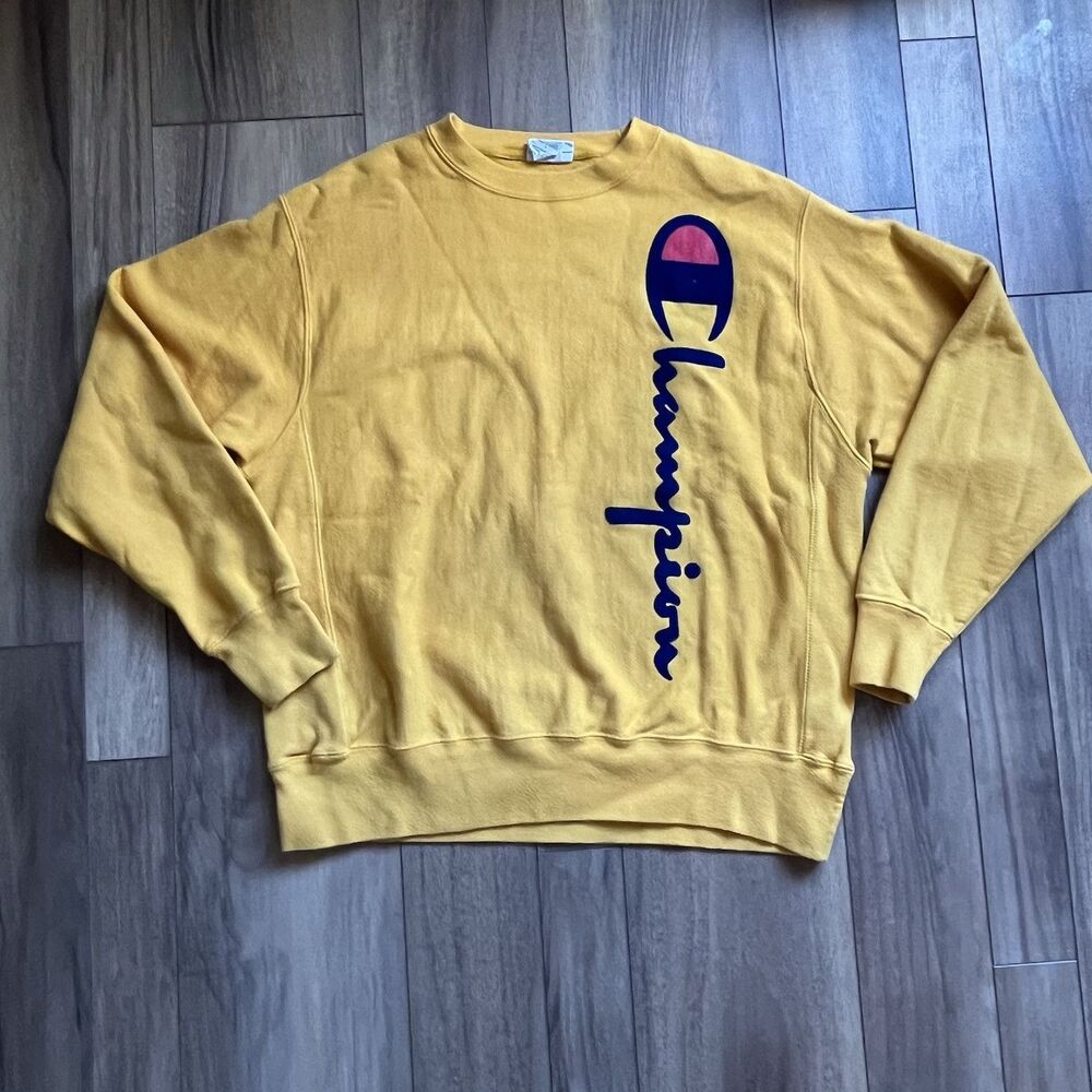 Vintage 90s Champion Reverse Weave Sweatshirt Mens Large Yellow